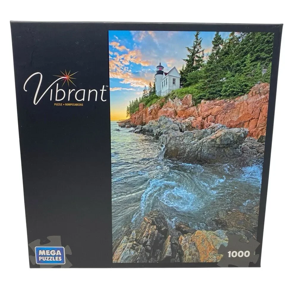Vibrant Mega Puzzles Lighthouse 1000 Piece Coastal Ocean Scenic Jigsaw Puzzle